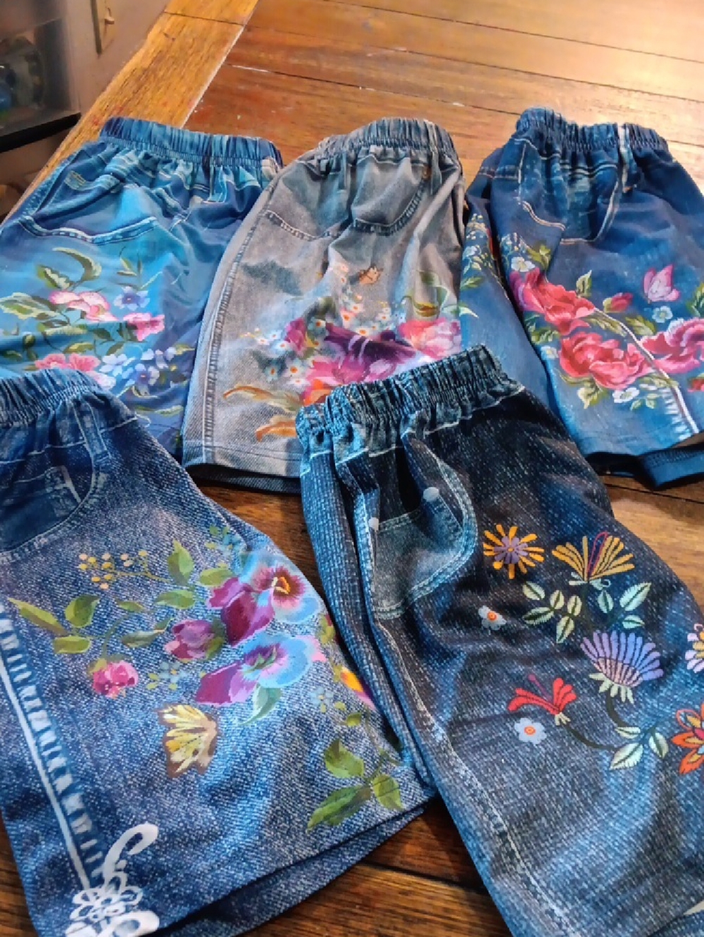 Bundle Of Girls Floral Print Denim-Look Shorts - Blue